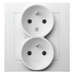 GP-2GC/00 Gniazdo podwójne z uziemieniem z funkcją niezamienności faz, gniazdo kompletne, nie pasujące do ramek 16A (Zaciski śrubowe) Biały Ospel As - Widok z przodu