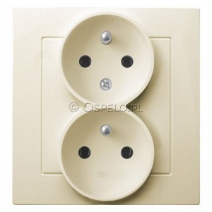 GP-2GC/27 Gniazdo podwójne z uziemieniem z funkcją niezamienności faz, gniazdo kompletne, nie pasujące do ramek 16A (Zaciski śrubowe) Ecru Ospel As - Widok z przodu