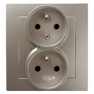 GP-2GC/45 Gniazdo podwójne z uziemieniem z funkcją niezamienności faz, gniazdo kompletne, nie pasujące do ramek 16A (Zaciski śrubowe) Satyna Light Ospel As - Widok z przodu