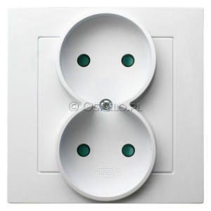 GP-2GP/00 Gniazdo podwójne bez uziemienia z przesłonami torów prądowych, gniazdo kompletne, nie pasujące do ramek 16A (Zaciski śrubowe) Biały Ospel As - Widok z przodu