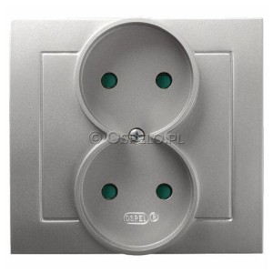 GP-2GP/18 Gniazdo podwójne bez uziemienia z przesłonami torów prądowych, gniazdo kompletne, nie pasujące do ramek 16A (Zaciski śrubowe) Srebro Ospel As - Widok z przodu