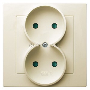 GP-2GP/27 Gniazdo podwójne bez uziemienia z przesłonami torów prądowych, gniazdo kompletne, nie pasujące do ramek 16A (Zaciski śrubowe) Ecru Ospel As - Widok z przodu