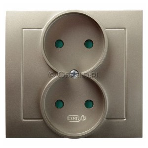 GP-2GP/45 Gniazdo podwójne bez uziemienia z przesłonami torów prądowych, gniazdo kompletne, nie pasujące do ramek 16A (Zaciski śrubowe) Satyna Light Ospel As - Widok z przodu
