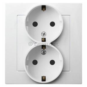 GP-2GS/00 Gniazdo podwójne z uziemieniem Schuko, gniazdo kompletne, nie pasujące do ramek 16A (Zaciski śrubowe) Biały Ospel As - Widok z przodu
