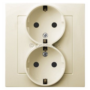 GP-2GS/27 Gniazdo podwójne z uziemieniem Schuko, gniazdo kompletne, nie pasujące do ramek 16A (Zaciski śrubowe) Ecru Ospel As - Widok z przodu