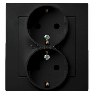 GP-2GS/33 Gniazdo podwójne z uziemieniem Schuko, gniazdo kompletne, nie pasujące do ramek 16A (Zaciski śrubowe) Czarny Metalik Ospel As - Widok z przodu