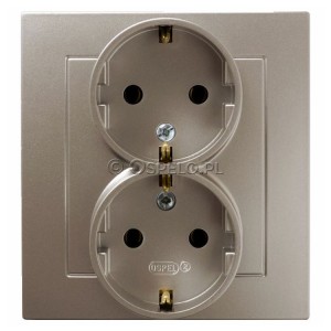 GP-2GS/45 Gniazdo podwójne z uziemieniem Schuko, gniazdo kompletne, nie pasujące do ramek 16A (Zaciski śrubowe) Satyna Light Ospel As - Widok z przodu