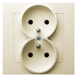 GP-2GZ/27 Gniazdo podwójne z uziemieniem, gniazdo kompletne, nie pasujące do ramek 16A (Zaciski śrubowe) Ecru Ospel As - Widok z przodu