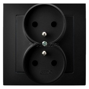 GP-2GZ/33 Gniazdo podwójne z uziemieniem, gniazdo kompletne, nie pasujące do ramek 16A (Zaciski śrubowe) Czarny Metalik Ospel As - Widok z przodu