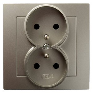 GP-2GZ/45 Gniazdo podwójne z uziemieniem, gniazdo kompletne, nie pasujące do ramek 16A (Zaciski śrubowe) Satyna Light Ospel As - Widok z przodu