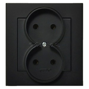 GP-2R/33 Gniazdo podwójne bez uziemienia, gniazdo kompletne, nie pasujące do ramek 16A (Zaciski śrubowe) Czarny Metalik Ospel Sonata - Widok z przodu