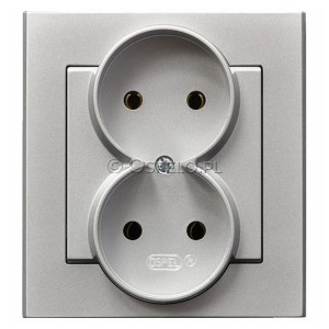 GP-2R/38 Gniazdo podwójne bez uziemienia, gniazdo kompletne, nie pasujące do ramek 16A (Zaciski śrubowe) Srebro Mat Ospel Sonata - Widok z przodu