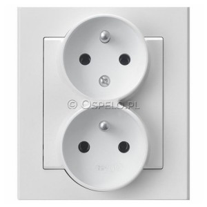 GP-2RC/00 Gniazdo podwójne z uziemieniem i funkcją niezamienności faz, gniazdo kompletne, nie pasujące do ramek 16A (Zaciski śrubowe) Biały Ospel Sonata - Widok z przodu