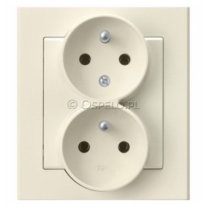 GP-2RC/27 Gniazdo podwójne z uziemieniem i funkcją niezamienności faz, gniazdo kompletne, nie pasujące do ramek 16A (Zaciski śrubowe) Ecru Ospel Sonata - Widok z przodu