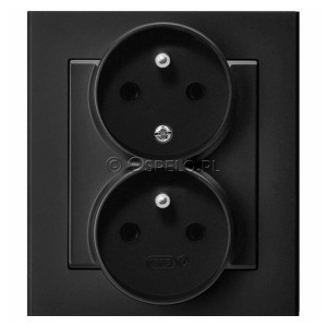 GP-2RC/33 Gniazdo podwójne z uziemieniem i funkcją niezamienności faz, gniazdo kompletne, nie pasujące do ramek 16A (Zaciski śrubowe) Czarny Metalik Ospel Sonata - Widok z przodu