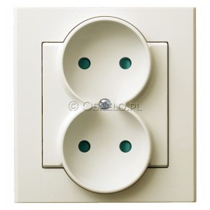 GP-2RP/27 Gniazdo podwójne z przesłonami torów prądowych, gniazdo kompletne, nie pasujące do ramek 16A (Zaciski śrubowe) Ecru Ospel Sonata - Widok z przodu