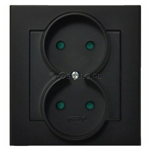 GP-2RP/33 Gniazdo podwójne z przesłonami torów prądowych, gniazdo kompletne, nie pasujące do ramek 16A (Zaciski śrubowe) Czarny Metalik Ospel Sonata - Widok z przodu