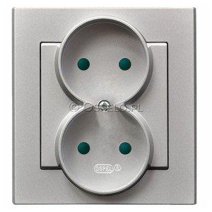GP-2RP/38 Gniazdo podwójne z przesłonami torów prądowych, gniazdo kompletne, nie pasujące do ramek 16A (Zaciski śrubowe) Srebro Mat Ospel Sonata - Widok z przodu