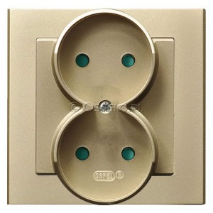 GP-2RP/39 Gniazdo podwójne z przesłonami torów prądowych, gniazdo kompletne, nie pasujące do ramek 16A (Zaciski śrubowe) Szampański Złoty Ospel Sonata - Widok z przodu