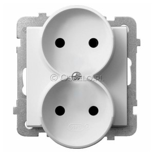 GP-2RR/m/00 Gniazdo podwójne 16A (Zaciski śrubowe) Biały Ospel Sonata - Widok z przodu