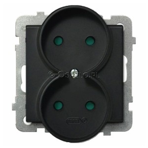 GP-2RR/m/33 Gniazdo podwójne 16A (Zaciski śrubowe) Czarny Metalik Ospel Sonata - Widok z przodu