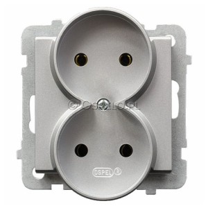 GP-2RR/m/38 Gniazdo podwójne 16A (Zaciski śrubowe) Srebro Mat Ospel Sonata - Widok z przodu