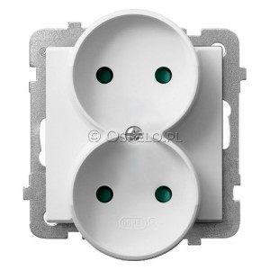 GP-2RRP/m/00 Gniazdo podwójne z przesłonami torów prądowych 16A (Zaciski śrubowe) Biały Ospel Sonata - Widok z przodu