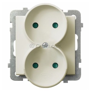 GP-2RRP/m/27 Gniazdo podwójne z przesłonami torów prądowych 16A (Zaciski śrubowe) Ecru Ospel Sonata - Widok z przodu