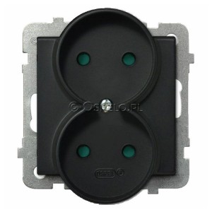 GP-2RRP/m/33 Gniazdo podwójne z przesłonami torów prądowych 16A (Zaciski śrubowe) Czarny Metalik Ospel Sonata - Widok z przodu