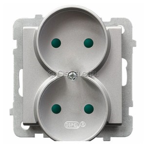 GP-2RRP/m/38 Gniazdo podwójne z przesłonami torów prądowych 16A (Zaciski śrubowe) Srebro Mat Ospel Sonata - Widok z przodu