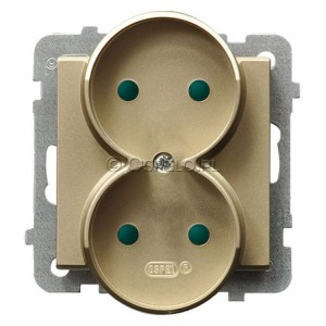 GP-2RRP/m/39 Gniazdo podwójne z przesłonami torów prądowych 16A (Zaciski śrubowe) Szampański Złoty Ospel Sonata - Widok z przodu