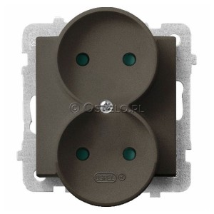 GP-2RRP/m/40 Gniazdo podwójne z przesłonami torów prądowych 16A (Zaciski śrubowe) Czekoladowy Metalik Ospel Sonata - Widok z przodu
