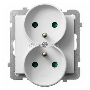 GP-2RRZP/m/00 Gniazdo podwójne z uziemieniem i przesłonami torów prądowych 16A (Zaciski śrubowe) Biały Ospel Sonata - Widok z przodu