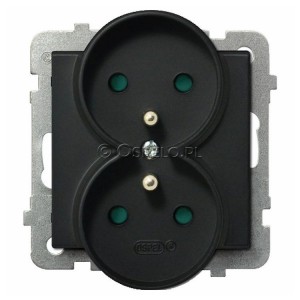 GP-2RRZP/m/33 Gniazdo podwójne z uziemieniem i przesłonami torów prądowych 16A (Zaciski śrubowe) Czarny Metalik Ospel Sonata - Widok z przodu