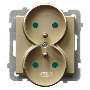 GP-2RRZP/m/39 Gniazdo podwójne z uziemieniem i przesłonami torów prądowych 16A (Zaciski śrubowe) Szampański Złoty Ospel Sonata - Widok z przodu