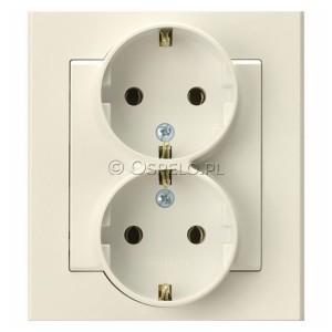 GP-2RS/27 Gniazdo podwójne z uziemieniem Schuko, gniazdo kompletne, nie pasujące do ramek 16A (Zaciski śrubowe) Ecru Ospel Sonata - Widok z przodu