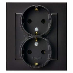 GP-2RS/33 Gniazdo podwójne z uziemieniem Schuko, gniazdo kompletne, nie pasujące do ramek 16A (Zaciski śrubowe) Czarny Metalik Ospel Sonata - Widok z przodu