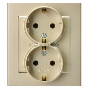 GP-2RS/39 Gniazdo podwójne z uziemieniem Schuko, gniazdo kompletne, nie pasujące do ramek 16A (Zaciski śrubowe) Szampański Złoty Ospel Sonata - Widok z przodu
