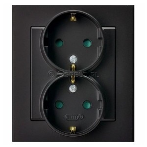 GP-2RSP/33 Gniazdo podwójne z uziemieniem Schuko i przesłonami torów prądowych, gniazdo kompletne, nie pasujące do ramek 16A (Zaciski śrubowe) Czarny Metalik Ospel Sonata - Widok z przodu