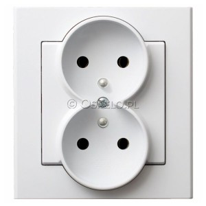 GP-2RZ/00 Gniazdo podwójne z uziemieniem, gniazdo kompletne, nie pasujące do ramek 16A (Zaciski śrubowe) Biały Ospel Sonata - Widok z przodu
