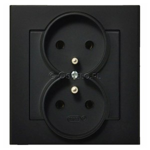 GP-2RZ/33 Gniazdo podwójne z uziemieniem, gniazdo kompletne, nie pasujące do ramek 16A (Zaciski śrubowe) Czarny Metalik Ospel Sonata - Widok z przodu