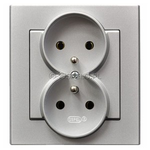 GP-2RZ/38 Gniazdo podwójne z uziemieniem, gniazdo kompletne, nie pasujące do ramek 16A (Zaciski śrubowe) Srebro Mat Ospel Sonata - Widok z przodu