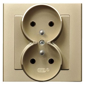 GP-2RZ/39 Gniazdo podwójne z uziemieniem, gniazdo kompletne, nie pasujące do ramek 16A (Zaciski śrubowe) Szampański Złoty Ospel Sonata - Widok z przodu