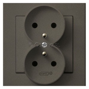 GP-2RZ/40 Gniazdo podwójne z uziemieniem, gniazdo kompletne, nie pasujące do ramek 16A (Zaciski śrubowe) Czekoladowy Metalik Ospel Sonata - Widok z przodu