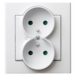 GP-2RZP/00 Gniazdo podwójne z uziemieniem i przesłonami torów prądowych, gniazdo kompletne, nie pasujące do ramek 16A (Zaciski śrubowe) Biały Ospel Sonata - Widok z przodu