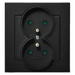 GP-2RZP/33 Gniazdo podwójne z uziemieniem i przesłonami torów prądowych, gniazdo kompletne, nie pasujące do ramek 16A (Zaciski śrubowe) Czarny Metalik Ospel Sonata - Widok z przodu