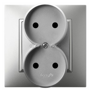 GP-2U/18 Gniazdo podwójne, gniazdo kompletne, nie pasujące do ramek 16A (Zaciski śrubowe)) Srebro Ospel Aria - Widok z przodu