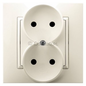 GP-2U/27 Gniazdo podwójne, gniazdo kompletne, nie pasujące do ramek 16A (Zaciski śrubowe)) Ecru Ospel Aria - Widok z przodu