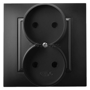 GP-2U/33 Gniazdo podwójne, gniazdo kompletne, nie pasujące do ramek 16A (Zaciski śrubowe)) Czarny Metalik Ospel Aria - Widok z przodu