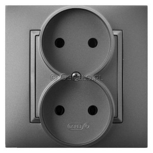 GP-2U/70 Gniazdo podwójne, gniazdo kompletne, nie pasujące do ramek 16A (Zaciski śrubowe)) Szary Mat. Ospel Aria - Widok z przodu